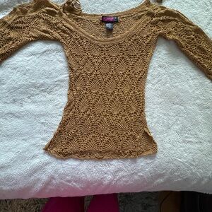 Golden Crochet Knit Top